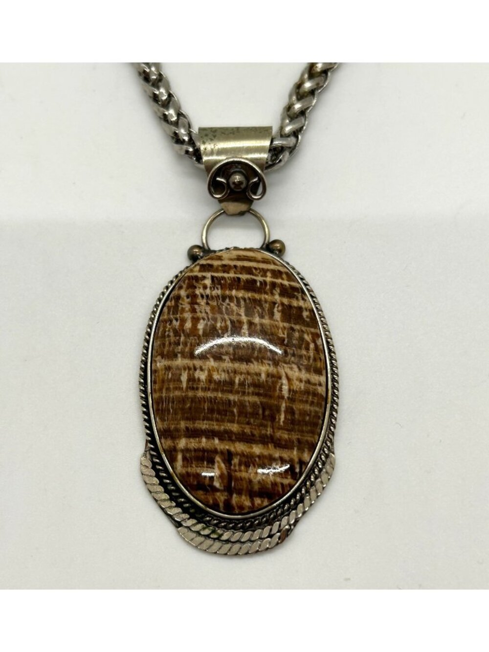 Arganoite Pendant Necklace Silver-tone 2-inch Natural Gemstone Pendant Statement